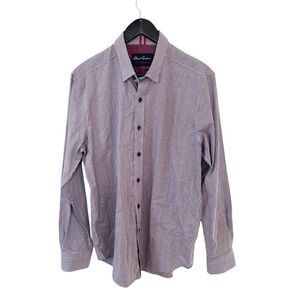 Robert Graham Burgundy Blue Small Pattern Contrasting Floral Cuffs Dress Shirt